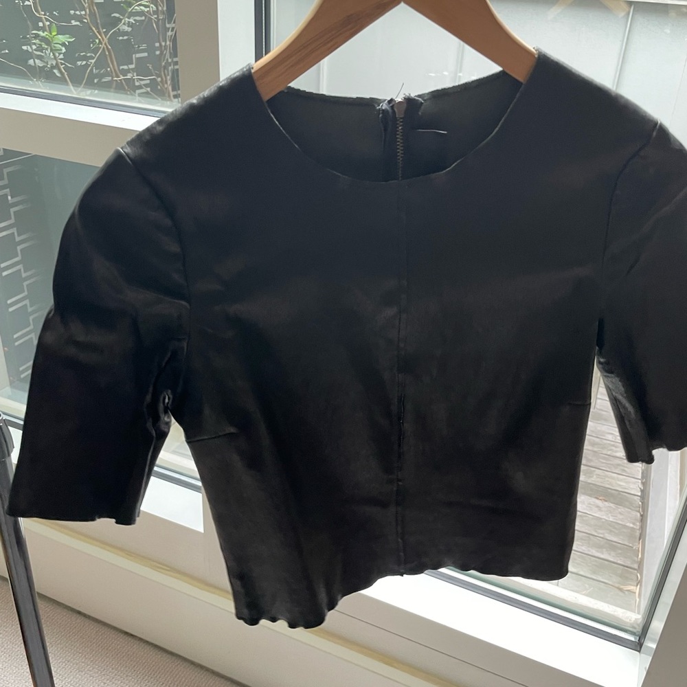A.L.C. Cannon Cropped Leather Top, Black, XS